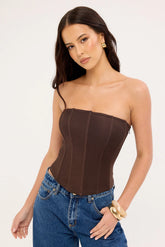 Luck & Trouble Bruna Strapless Mesh Corset Top Brown