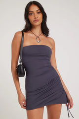 L&t Strapless Asymmetrical Mini Dress Charcoal