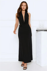 Silk Essence Halter Maxi Dress Black