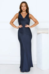 Seen For You Cowl Neck Satin Maxi Dress Dark Navy