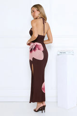 Blooming Belle Halter Maxi Dress Brown