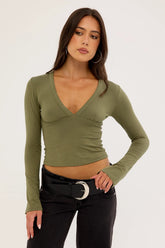 Motel Emesy Long Sleeve Top Khaki