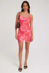 Luck & Trouble Chroma Daisy Recycled Mesh Mini Dress Red Print