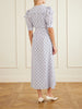 Belted polka-dot lace-trimmed silk midi dress