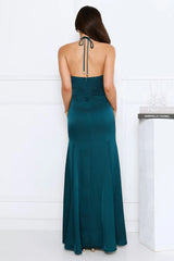 Glowing Sunrays Halter Maxi Dress Dark Green