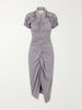 Logo-embroidered Striped gathered cotton jersey midi dress