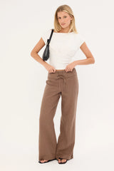 Perfect Stranger Abby Linen Mid Rise Pants Taupe