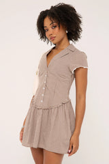 Luck & Trouble Frankie Cap Sleeve Mini Dress Brown Gingham