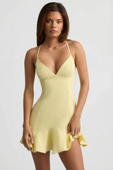 Drop-Waist Lace-Up Mini Dress in Yellow