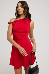 Luck & Trouble Rosalita Twist Asymmetrical Mini Dress Red