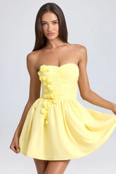 Bandeau Floral-AppliquΓ© Corset Mini Dress in Lemon Sherbet