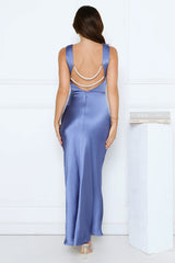 Crystal Shine Satin Maxi Dress Blue