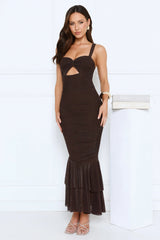 Glitter Kiss Mesh Maxi Dress Brown