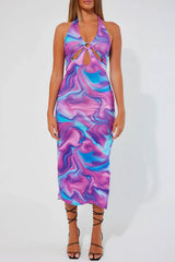 Luck & Trouble Cosmic Midi Dress Purple Print