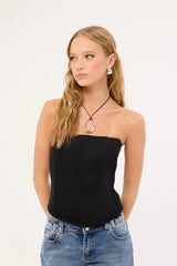 Luck & Trouble Bruna Strapless Mesh Corset Top Black