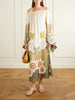 Goddess printed off-the-shoulder silk-twill midi dress