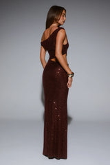 Starlit Sparkle Off Shoulder Sequin Maxi Dress Plum