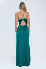Gleam Dream Satin Maxi Dress Emerald
