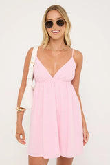Luck & Trouble Posed Rose Mini Dress Pink Stripe