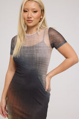 Luck & Trouble Jazel Recycled Mesh Midi Dress Ombre Print