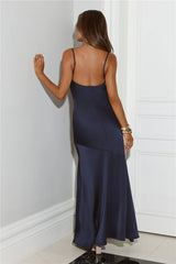 Brilliant Belle Satin Maxi Dress Navy