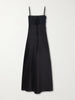 Lace-trimmed silk-satin midi dress