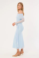 Luck & Trouble Elyse Off Shoulder Long Sleeve Maxi Dress Blue