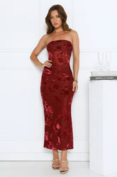 Style Too Good Strapless Mesh Maxi Dress Burgundy