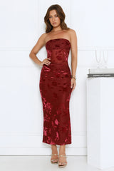 Style Too Good Strapless Mesh Maxi Dress Burgundy