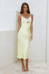 Spellbinding Satin Midi Dress Yellow