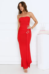 Luxe Rendezvous Strapless Maxi Dress Red