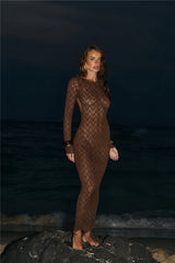 Island Aura Long Sleeve Knit Maxi Dress Chocolate