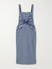 Striped ruched cotton-blend midi dress
