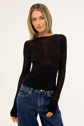 Luck & Trouble Kendall Long Sleeve Knit Top Black