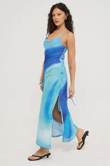 Perfect Stranger Nixie Recycled Maxi Dress Blue Print