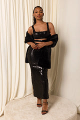 Shimmering Crown Sequin Maxi Dress Black