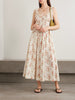 Emmaretta tie-detailed shirred floral-print organic cotton midi dress