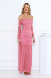 Pretty Allure Off Shoulder Maxi Dress Rose
