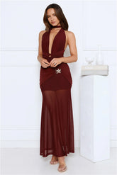 High Key Muse Mesh Maxi Dress Burgundy