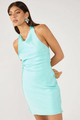 Perfect Stranger Olina Satin Mini Dress Aqua