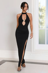 Sultry Secrets Halter Maxi Dress Black
