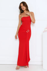 Luxe Rendezvous Strapless Maxi Dress Red