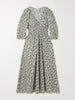 Shirred paisley-print organic cotton midi dress