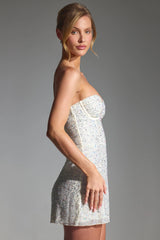 Embellished Strapless Corset Mini Dress in White