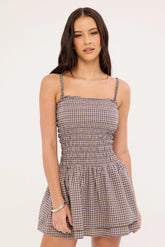Worship Cheek Shirred Mini Dress Blackberry