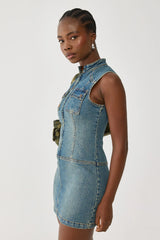 Worship Speedy Denim Mini Dress Dirty Mid Blue