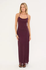 Luck & Trouble Shimmer Halter Glitter Maxi Dress Plum