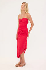 Luck & Trouble Lettie Mesh Midi Dress Raspberry