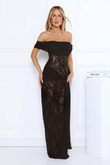 Subtle Allure Off Shoulder Sheer Lace Maxi Dress Black