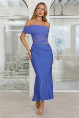 Velvet Sky Off Shoulder Mesh Maxi Dress Blue